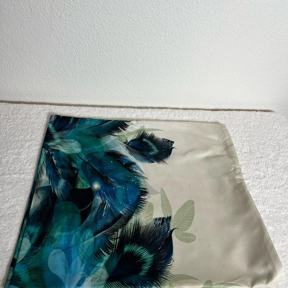 2 Blue Green Feather Leaf Decorative Pillow Covers. 18” x 34”w